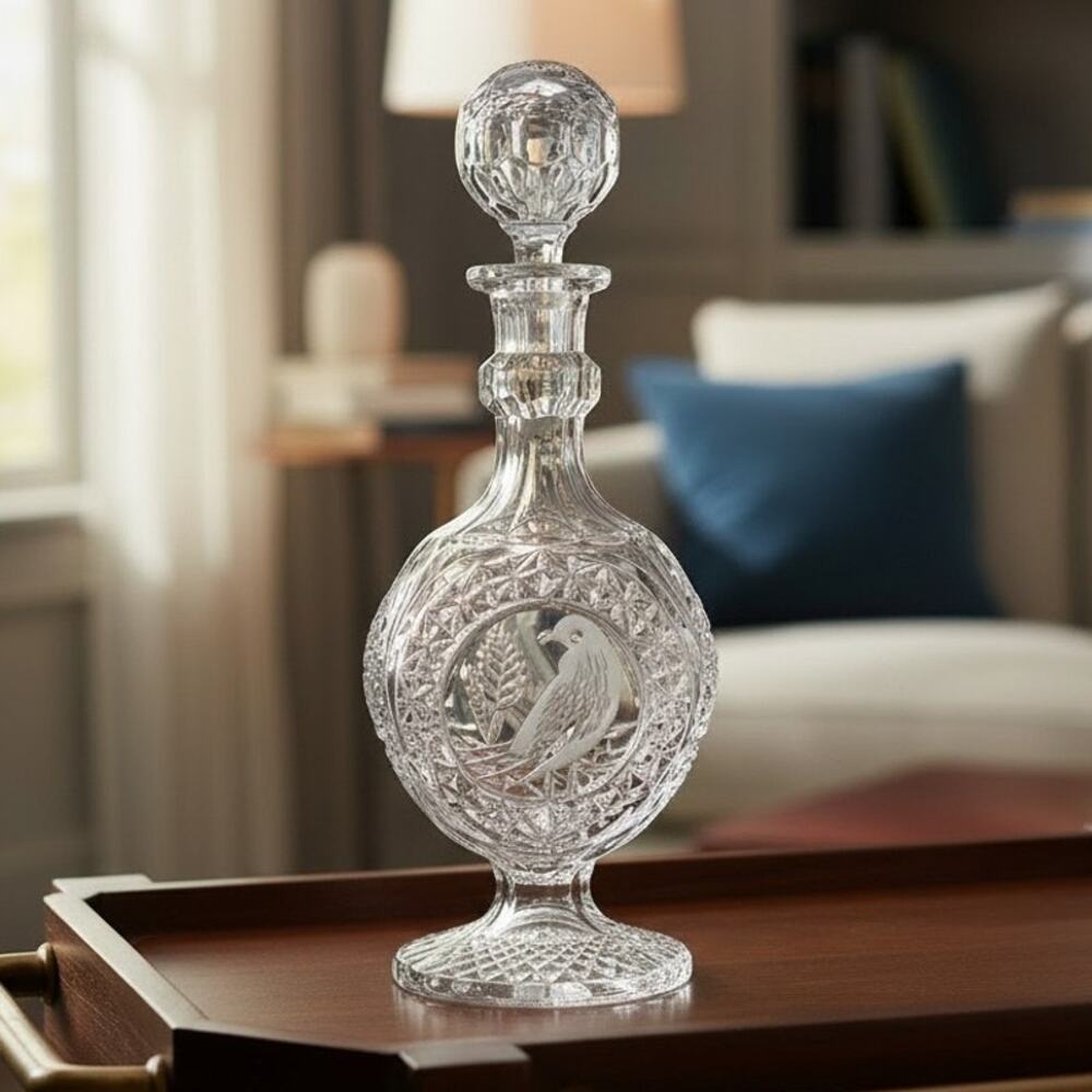 Vintage Hofbauer Byrdes West Germany Lead Crystal Decanter Statement